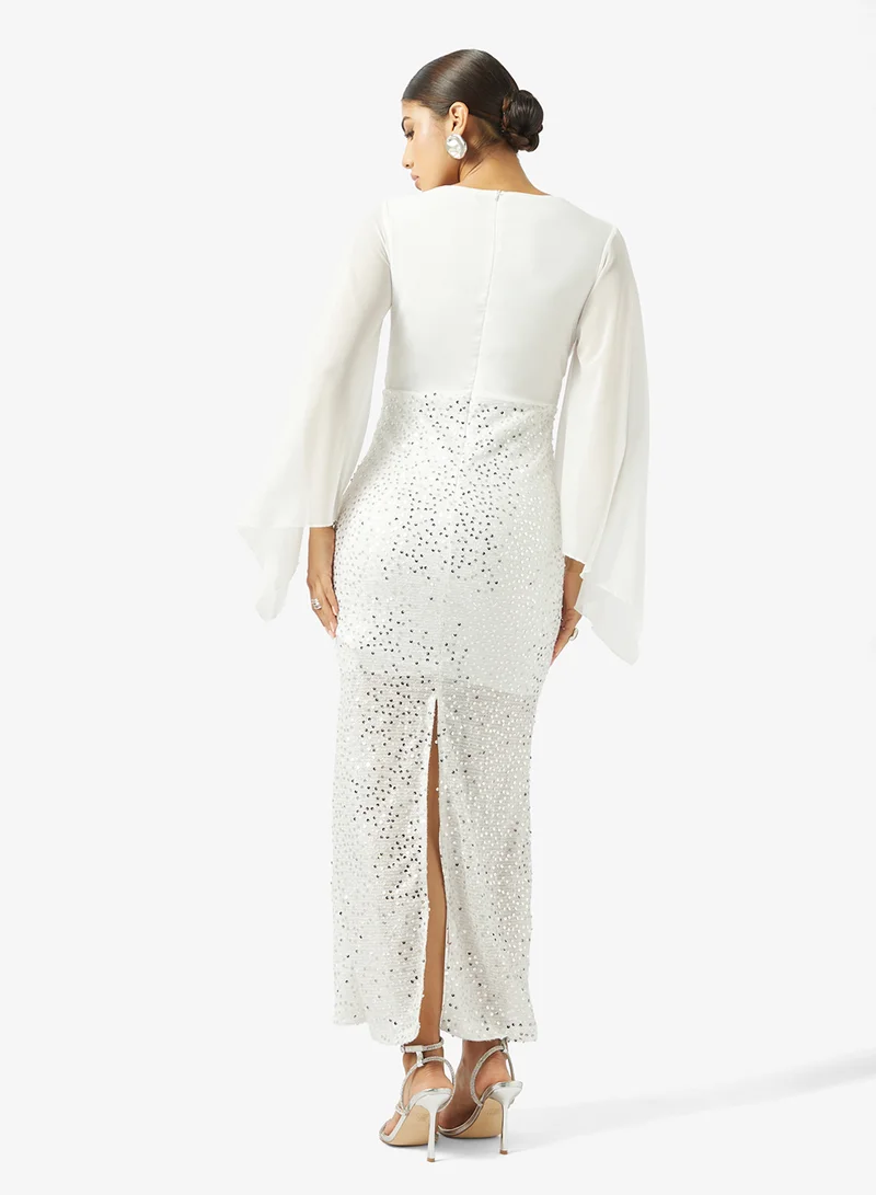 خزانة Shimmer Dress With Flutter Sleeves